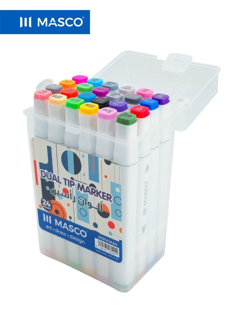 ماسكو طقم أقلام ماركر مزدوجة الرأس، 24 لونًا، رأس دقيق ورأس عريض، حبر عالي الجودة سريع الجفاف - Image 4